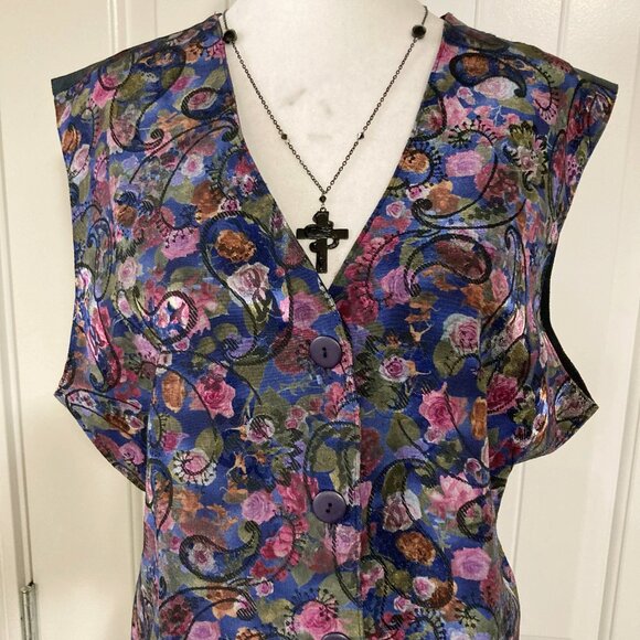 NORTHERN TRADITIONS Vintage floral print tapestry vest ~ LARGE fairycore top - Picture 3 of 10